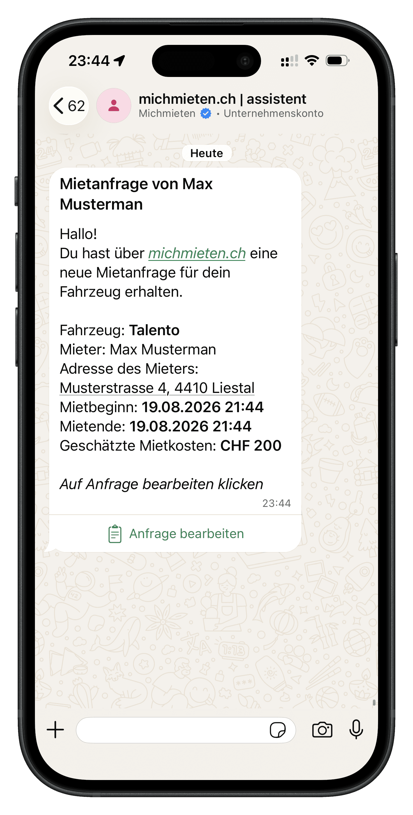 Anfrage erhalten